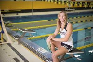 Former Panther swimmer Erika Pliner has designed goggles that let coaches communicate with swimmers in the water. (Photo by Troye Fox)