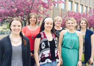 UW-La Crosse students make a difference in the community through class work with community non-profits including the La Crosse County Aging Department. From left, Senior Kaitlyn McFadden; Amy Brezinka, La Crosse County Aging Department; Senior Angelique Kane; Noreen Holmes, La Crosse County Aging Unit; Junior Alexis Merbach; and Senior Mikaela Kornowski.