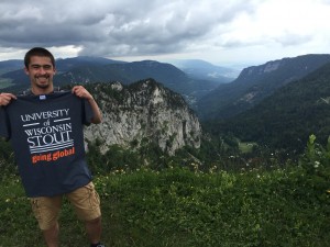 Michael Guzman hikes in Creux du Van in Switzerland during a break from his Cooperative Education job duties.