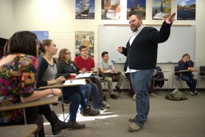 Dr. Josh Brown, UW-Eau Claire assistant professor of languages, and students