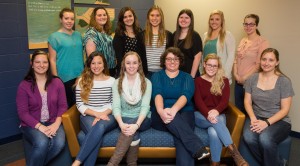The SWE conference planning team. Pictured left to right (back row) are Tessa Janssen, Paige Black, Katie Carlson, Hannah Ihlenfeldt, Mandy Thompson, Lynsey Hanley and Kelsey Schillinger. Pictured left to right (front row) are Alyssa Whiteaker, Astrid Lavell, Amy True, Hailey Myers, Louise Lloyd and Steph Droessler (from the Professional SWE Dubuque). Not pictured: Ali Roth, Jane Beyer and Heather Hubbard.
