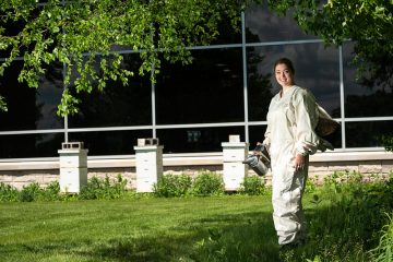 Photo of Mariah Parkin, who led the effort to bring honey bee colonies to the UWO campus.