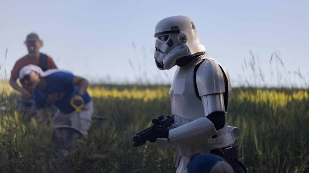 Photo of a storm trooper being filmed during “The Legend of Lex Zander,” a Make-A-Wish Foundation of Minnesota film that includes animation made by UW-Stout students. Photo courtesy Kari Jo Skogquist