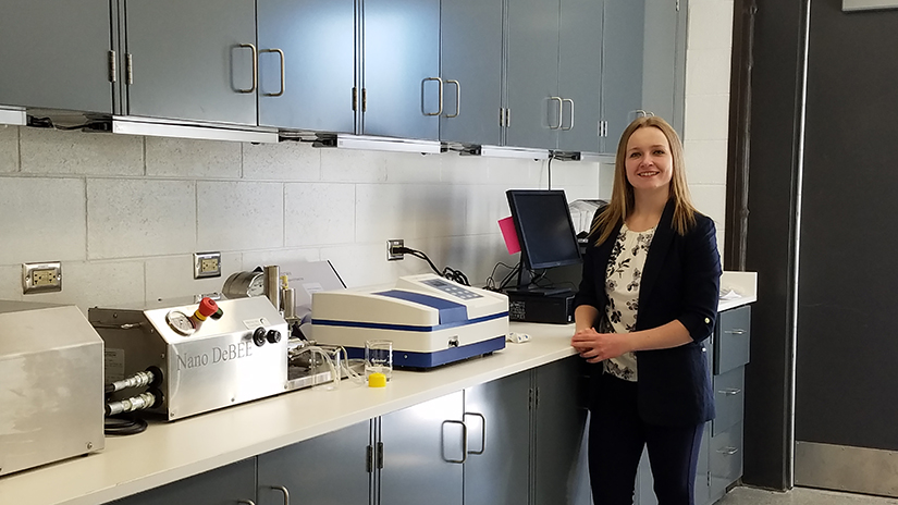 Photo of UWRF Assistant Professor Grace Lewis, who is researching potential new uses for milk ingredients and byproducts in the Dairy Plant.