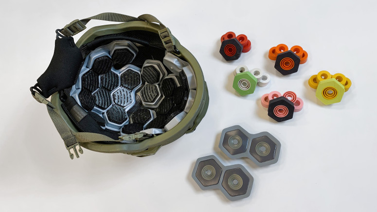 Photo of the new helmet liner system prototype that Team Wendy manufactured as a direct outcome from PANTHER research. The liner system is designed to provide enhanced protection against traumatic brain injury. Photo courtesy of Team Wendy