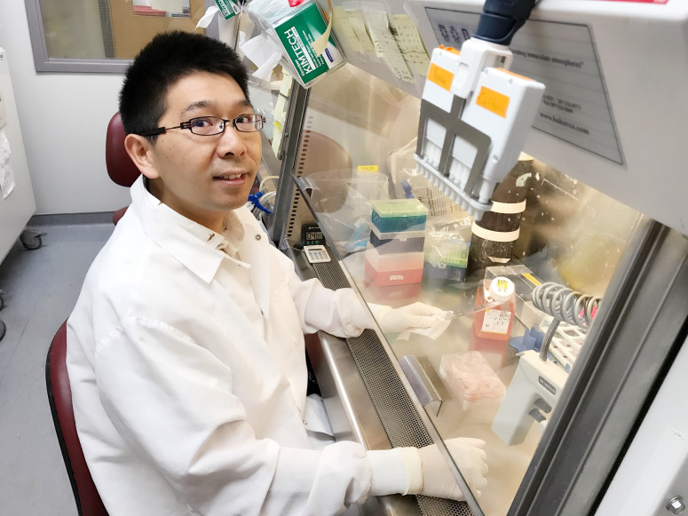 Photo of Yuanwei Yan, a scientist in the Zhang lab at UW–Madison, where researchers have developed new printing methods to grow brain tissues for use in the study of neurodevelopmental disorders like Alzheimer’s and Parkinson’s diseases. Photo by Xueyan Li