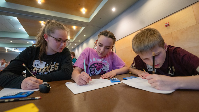 Photo of students from Omro Middle School participating at the 7th annual UW-Oshkosh Mathematical Problem Solving Contest.