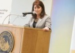 Wisconsin Lt. Governor Rebecca Kleefisch speaks at the podium at the unveiling event held on April 30, 2014