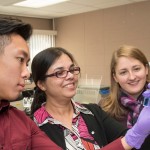 UW-Eau Claire chemistry research students working with Dr. Sanchita Hati. From left: An Nam Hodac, Dr. Sanchita Hati, Lauren Adams and Ryan Andrews.