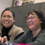UW-Whitewater students Rocio Aburto, left, and Adelaida Sisk work together in the "Non-Trad Pad" for nontraditional students in the University Center on Wednesday, Nov. 16, 2016.