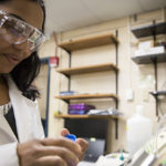 Anuja Patel, a student at Gateway Technical College, works in the lab at UWM's School of Freshwater Sciences. Research in the lab is part of the Water SYS-STEM internship. (IWM Photo/Derek Rickert)