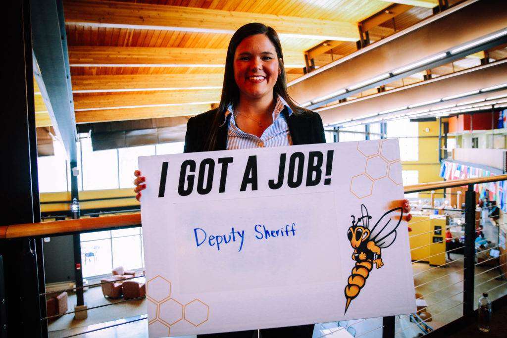 Photo of participant in UW-Superior legal studies and criminal justice programs' senior experience, celebration on May 1. This allowed the 18 graduating seniors a chance to share and celebrate their capstone experiences. Several students also talked about jobs they’ve found prior to graduation. 