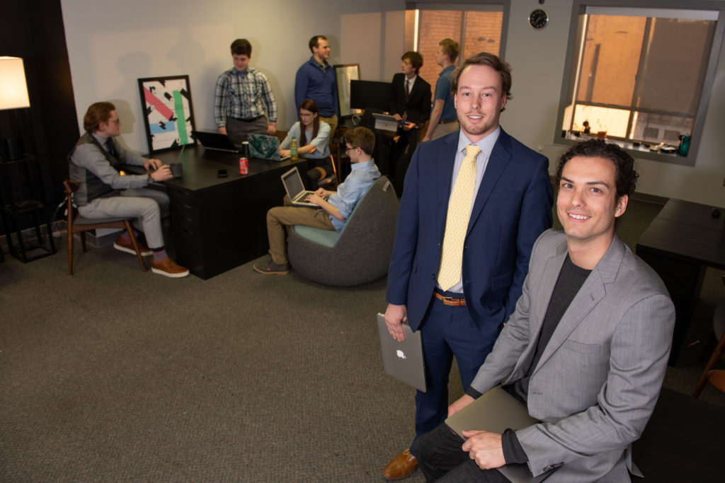 Photo of UW-Eau Claire students who have launched Clearwater Labs, a 100% student-run software consulting company in downtown Eau Claire