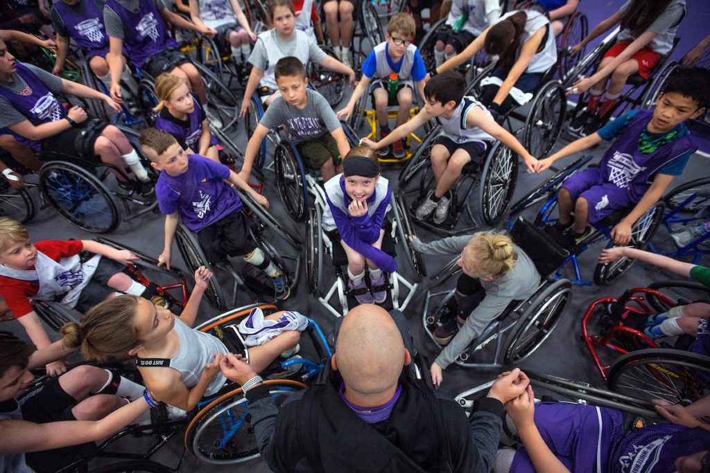 Photo of UW-Whitewater wheelchair basketball camp