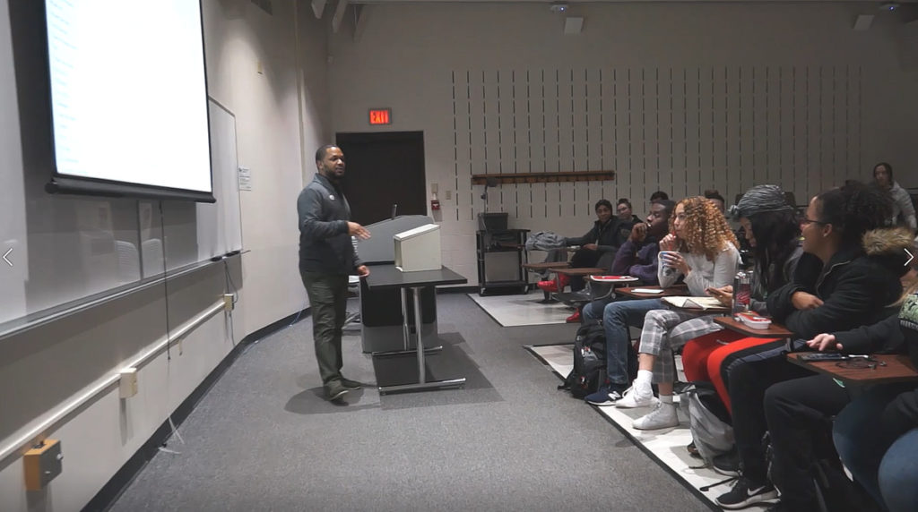 Photo of UW-Parkside alumnus Martel Pipkins returning to his alma mater to teach as a visiting sociology professor