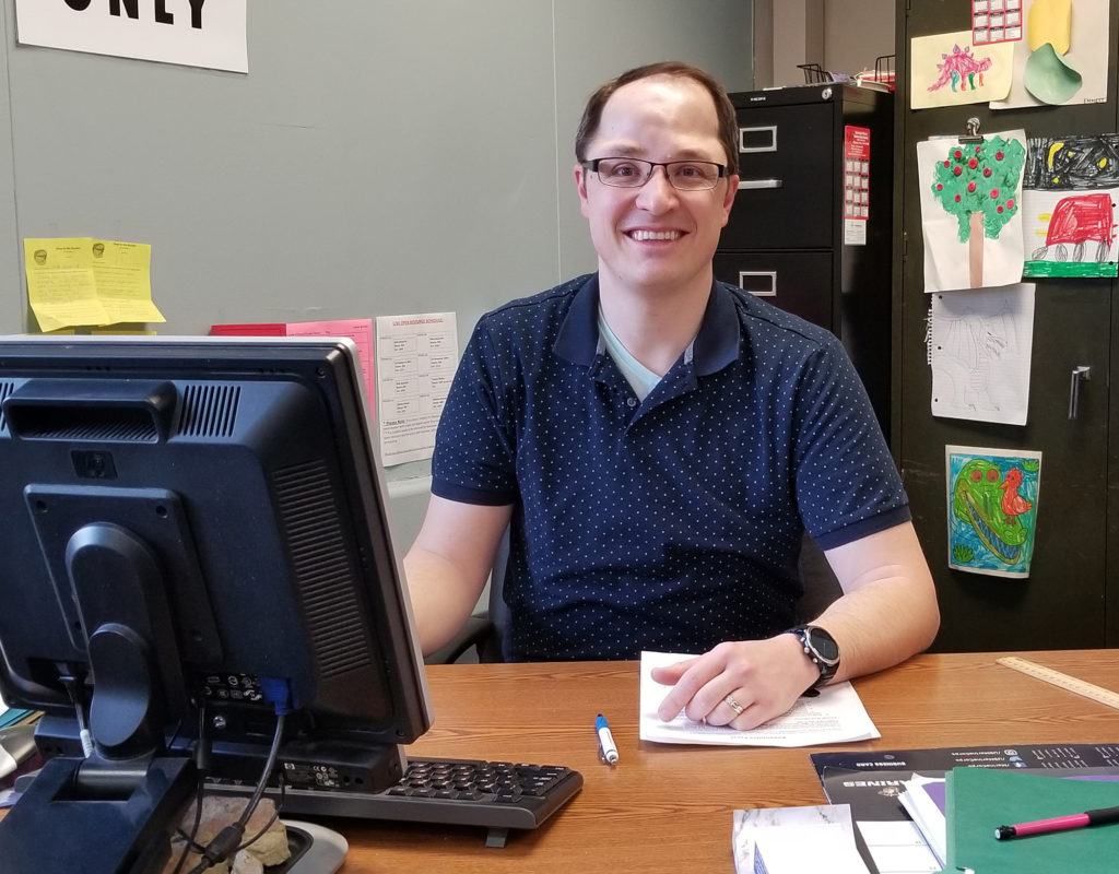 Photo of Nick Grunseth, , an Eau Claire TV meteorologist who switched careers to work with special needs teens at Chippewa Falls Senior High School.