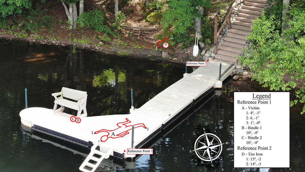 Photo of a dock being used as a virtual teaching crime scene for UW-Platteville forensics students