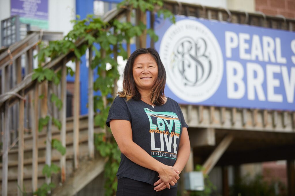 Photo of Tami Plourde, ’98, a psychology major and English minor turned brewer. Plourde credits those studies at UWL for her success as being part owner of Pearl Street Brewing Co., a craft brewery in La Crosse.