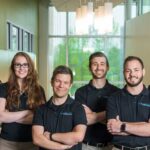 Photo of Blue Line team members, from left: Chief Operations Officer John Lapota, Marketing Director Kristen Holtan, CEO and Lead Engineer Dustin Herte, Chief Sales Officer Lukas Walter, Lead Sales Manager Tyson Curtis, and Business Development Director Benjamin Brietenbucher. (Photo from https://bluelinebattery.com/about)