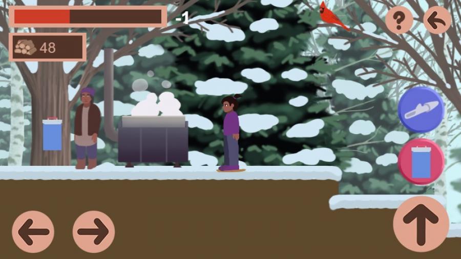 Photo of game, in which sap collecting for maple syrup is part of the game. In the game, players interacting with spirit helpers, knowledge holders and community members will earn points. / Contributed photo