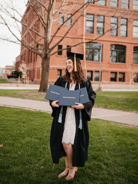 Photo of Abi Gardiner, of DeForest, who plans to put her three diplomas from UW-Stout to good use in her wedding and portrait photography business in the Twin Cities. / Photo by Abigail Ann Photography