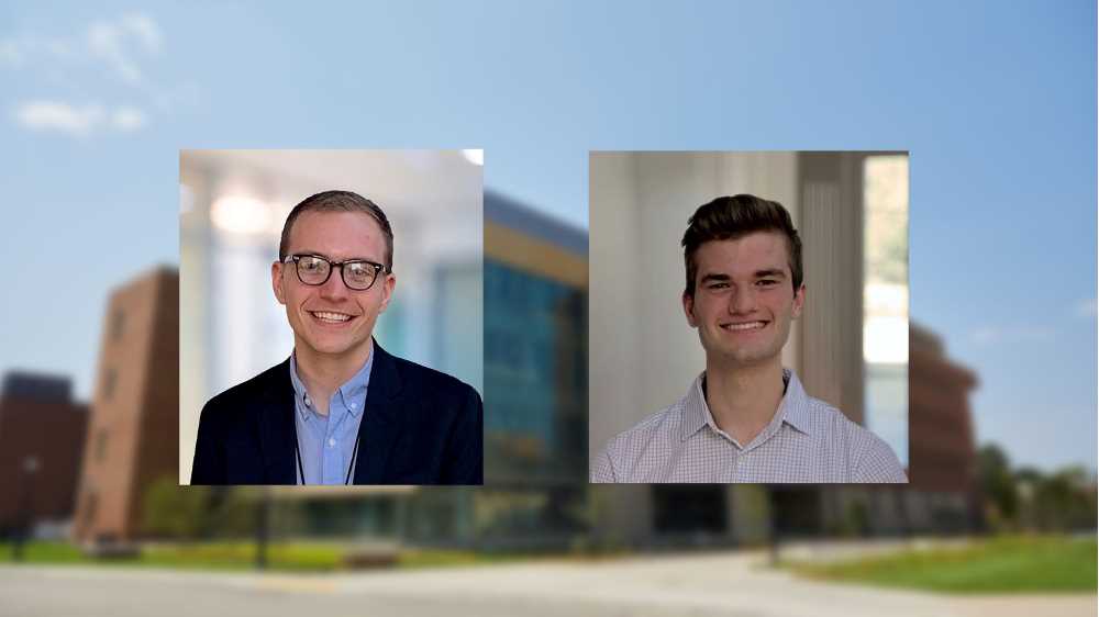 Photo of Nico Lang and Cullen Schull, both May 2021 graduates, who found success adapting their biochemistry research amid COVID-19.