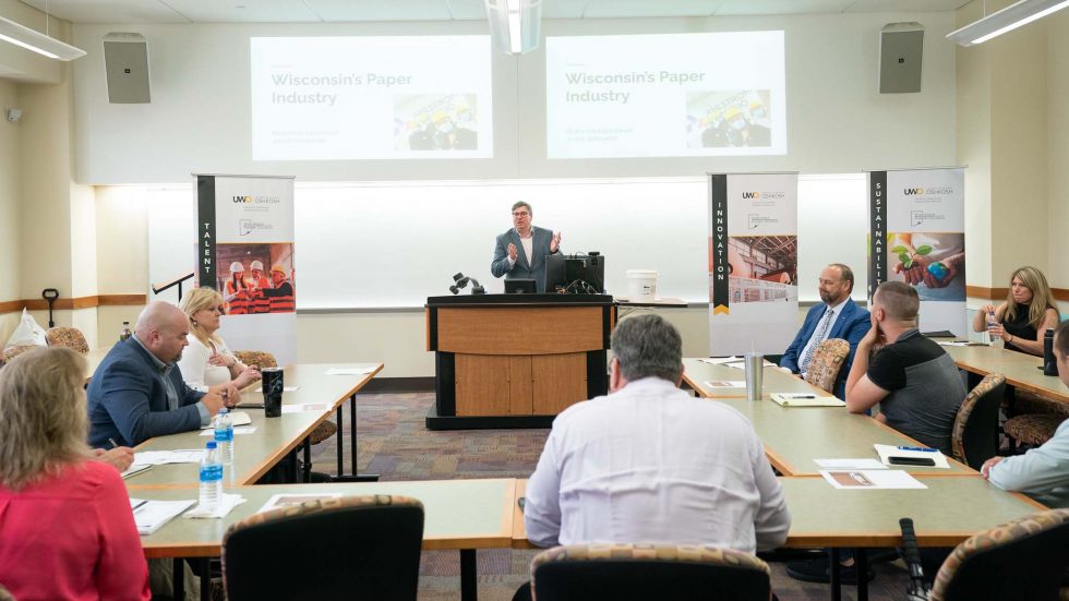 Photo of a stakeholder meeting for a comprehensive workforce development study of Wisconsin’s papermaking industry