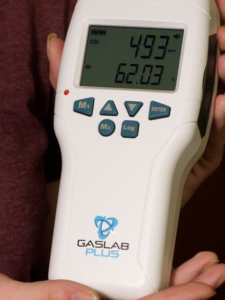 Photo of GasLabPlus CO2 meter, which are being used in this study to quickly measure and record the concentration rates of the gas.