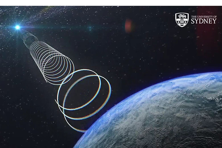 Image of strange radio waves from an unknown source, which have been discovered in the direction of the center of our galaxy. (Illustration by Sebastian Zentilomo)