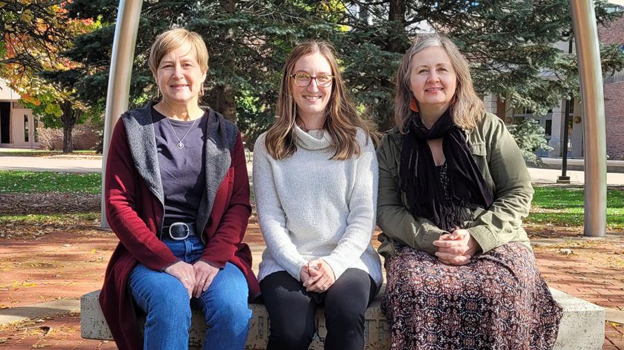 Photo of (from left) UW-Stout interior design professors Julie Peterson, Nicolette Brehm and Shelley Pecha, who recently became WELL accredited professionals. / UW-Stout