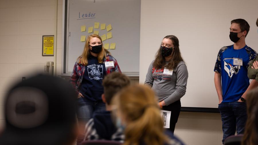 Photo of students who learned how to create a public service announcement to help solve a problem. / UW-Stout photo by Chris Cooper
