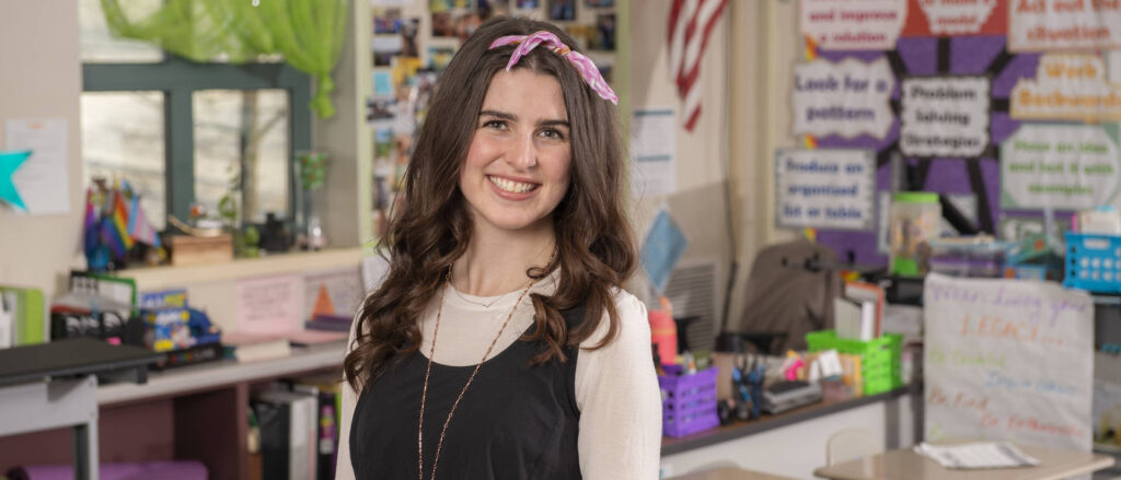 Photo of Abbi Holzmann, who has known since she was a young girl that she wanted to be a teacher. The ongoing pandemic has made her more determined than ever to make a difference in the lives of students. Holzmann, who graduated from UW-Eau Claire in December, began her first professional teaching job in January at an Eau Claire middle school. (Photo by Shane Opatz)