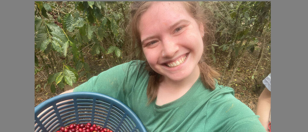 Photo of Emma Felty, who was among the 15 UW-Eau Claire students who spent part of the Winterim session helping Guatemalan coffee farmers with their harvest. The Blugolds traveled to Guatemala as part of an international immersion program, which focused on social and environmental justice. The students were immersed in local communities, living with host families and interacting with community members, including coffee farmers. (Submitted photo)