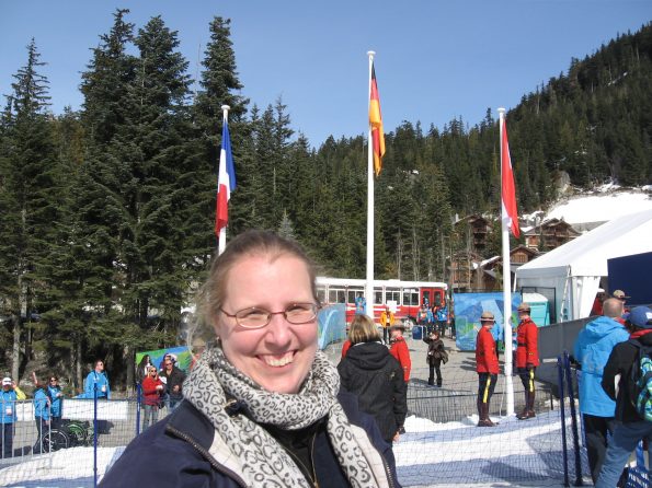 Photo of Heike Alberts at the the medal ceremony site at the Vancouver Paralympics.