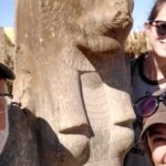 Photo of UWL Professor Dave Anderson and alums Nicolette Pegarsch (upper right) and Shannon Casey, who spent January 2022 scanning statues of the goddess Sekhmet at the Mut Temple in Luxor, Egypt. Pegarsch and Casey described it as the trip of a lifetime.