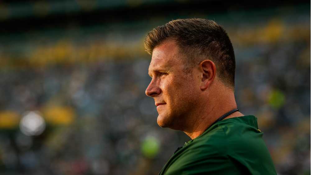 Photo of UW-La Crosse alum Brian Gutekunst, who is entering his fifth season as general manager of the Green Bay Packers. His time at UWL, including a stint as a student assistant football coach, was crucial to his development as a talent evaluator. PHOTO CREDIT: Evan Siegle, packers.com
