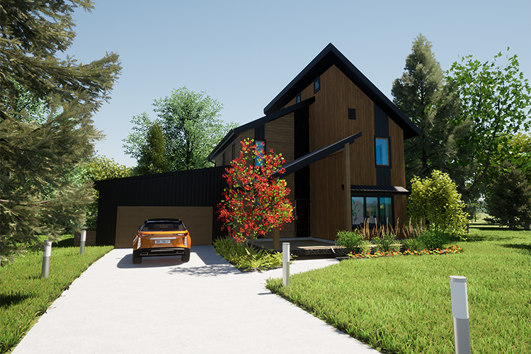 Image of the Wisconsin team’s design shown in this rendering includes features such as an orientation that allows photovoltaic panels to capture the sun’s energy year-round, energy efficient windows, extra insulation and window overhangs that provide shade in the warmer months.