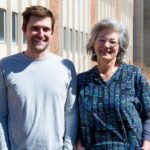 Photo of Ben Sajdak ’13, with Fauna Bio, and Dana Merriman, UWO biology professor emeritus, who will collaborate on 13-lined ground squirrel research through a new partnership.