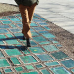 Photo of “Circuit Boardwalk” featuring 200 square feet of tiles made primarily of discarded circuit boards and concrete composed almost entirely of recycled materials. (Photo courtesy of Nathaniel Stern)