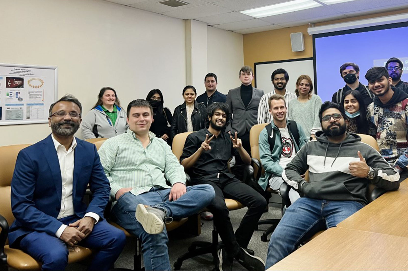 Photo of UW-Parkside Professor Abey Kuruvilla and MBA operations class