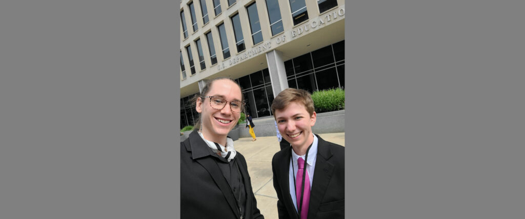Photo of Erik Marcotte (left) and Caden Joergens who spent several days in Washington, D.C., this summer lobbying Congress for legislation regarding students in higher education with learning disabilities. The Blugolds are leaders of the UW-Eau Claire chapter of Eye to Eye-National, a mentoring movement that focuses on elementary and middle school students with ADHD and learning differences. They joined students from around the country for the national “Learning Disability Day of Action.” (Submitted photo)