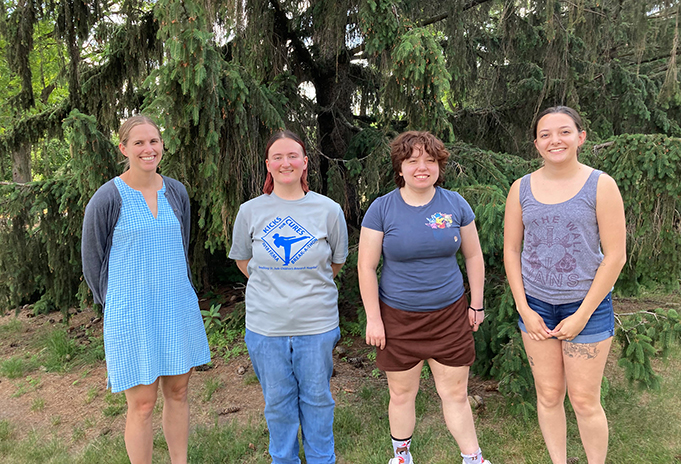 Photo of chemistry and biotechnology Professor Stacey Stoffregen, left, with research students Lilianna Rolands, Makayla Mobeck and Trinity Olguin. 