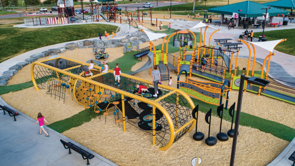 Photo of a creative musical playground, Clement Park in Littleton, Colorado, which UW-Platteville alumnus Tommy Jacobs helped design.