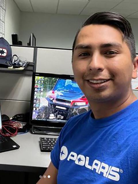 Photo of student Walter Fernandez, an information and communication technologies major, who worked at Polaris Industries in Osceola, his hometown. / Contributed photo