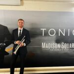 Photo of Zachary Finnegan, 2018 UWSP alumnus, who performed on trumpet at Madison Square Garden recently as a member of singer Michael Bublé’'s band.