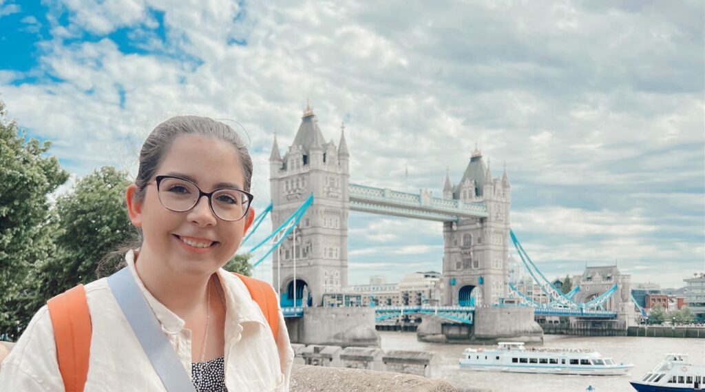 Photo of Ellie Fernandez’s internship at a film and theater studio in London, which gave her new skills and connections as well as the opportunity to explore a city that’s always interested her. After she graduates, she is considering pursuing a career in marketing, development or production within the film industry. Fernandez is among the first Blugolds to complete internships through UW-Eau Claire’s new international internship program, which offers eight-week summer internships in several parts of the world. (Photo courtesy of Ellie Fernandez)
