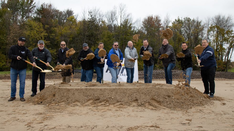 Photo of officials from Agra Energy and University of Wisconsin Oshkosh at the groundbreaking for Wisconsin’s first commercial facility to turn dairy farm waste into renewable biofuel. (Photo credit: UW Oshkosh)