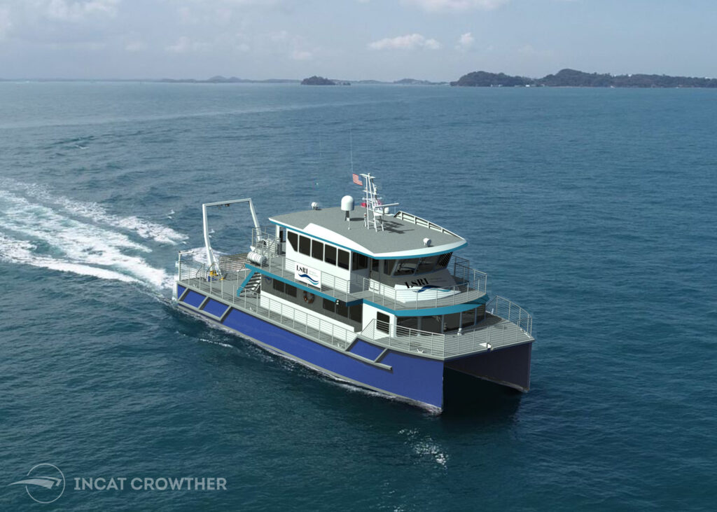 Photo: The ship will be designed by Incat Crowther and built by Midship Marine in Harvey, Louisiana. It is slated to be completed in spring of 2024 and will be sailed to Superior after ice-out where it will be docked at the LSRI’s ballast water research facility at Montreal Pier. (Photo courtesy of Incat Crowther)