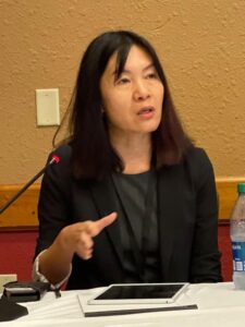 Photo of Professor Holly Yuan outlining UW-Stout's cybersecurity program / Holly Yuan