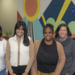 Photo of a fall 2022 team of UW-Eau Claire undergraduate and graduate students who helped the university’s Fostering Success program reach more current and future Blugolds who were in foster care or experienced homelessness as youth enroll and be successful in college. The Fostering Success leadership team includes, from left, students Molly Urmanski, Mia Johnson and Taz Smith, along with staff member Jodi Thesing-Ritter and graduate student Jessica Brooks. (Photo by Shane Opatz)